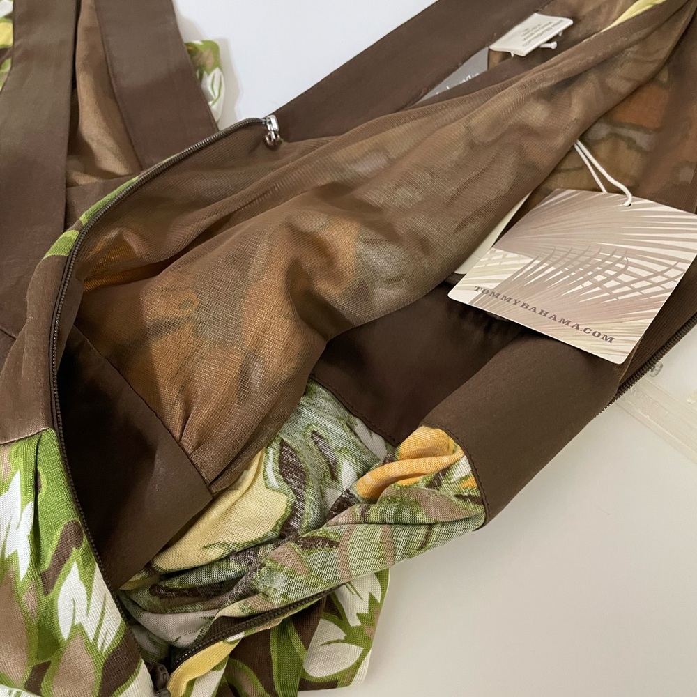 New TOMMY BAHAMA Floral Tropical Print Silk Midi Dress Green Yellow Size 16 - Picture 10 of 14